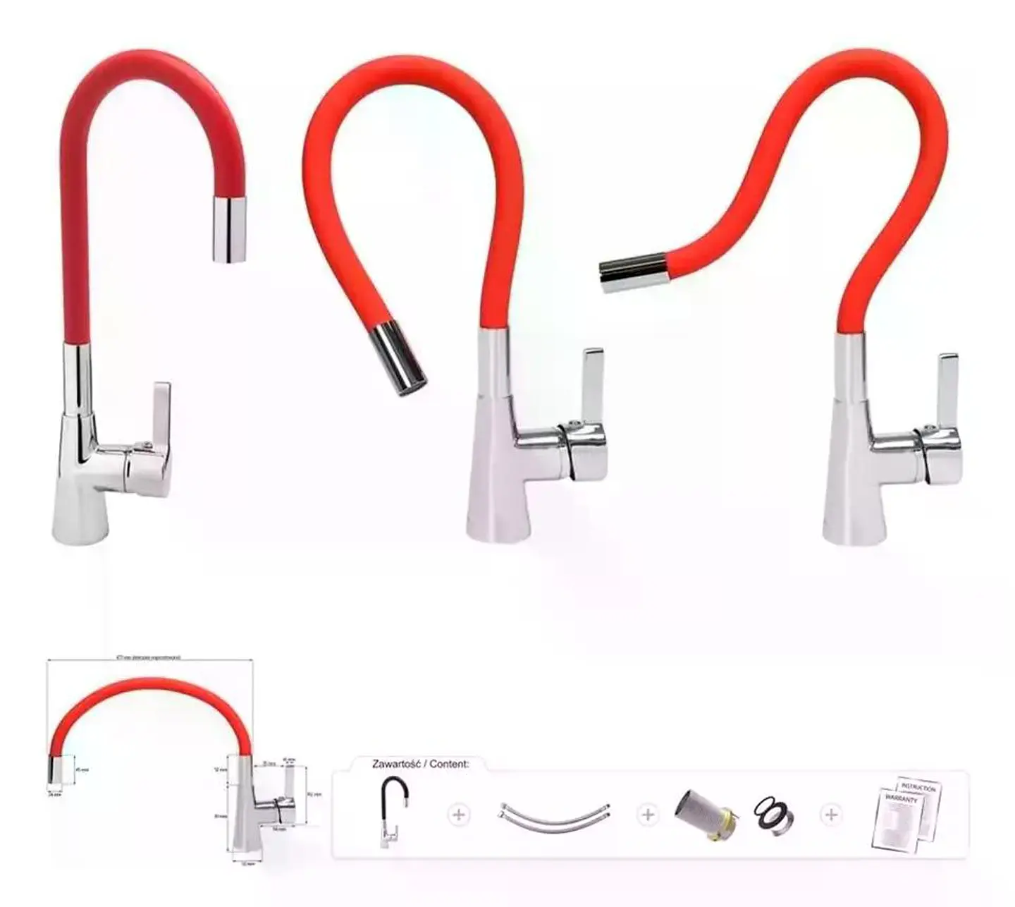 Llave Monomando Lavaplatos Cuello Flexible Taumm Grifo Rojo Brillante 2