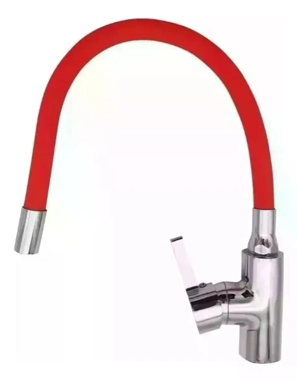 Llave Monomando Lavaplatos Cuello Flexible Taumm Grifo Rojo Brillante 4