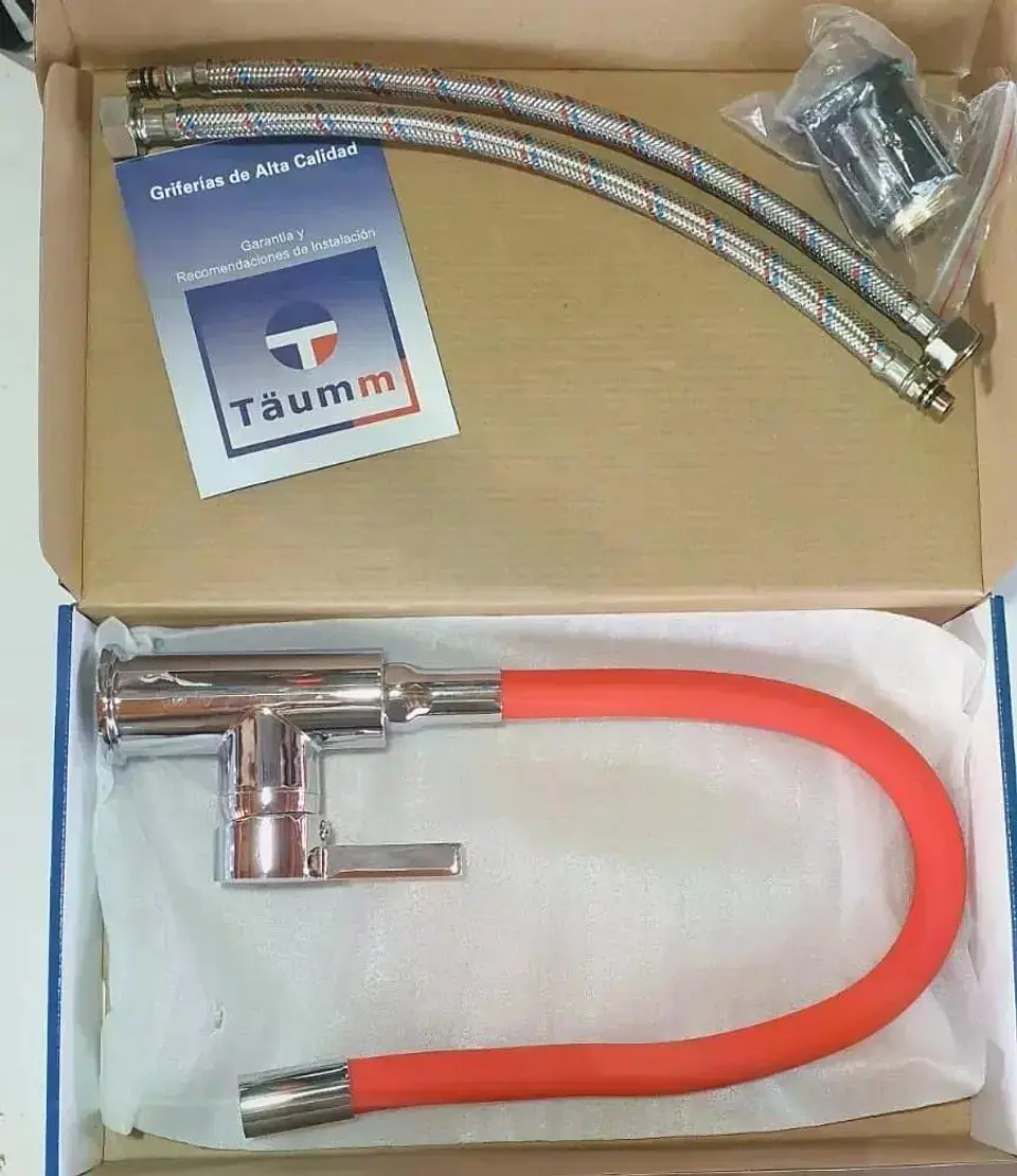 Llave Monomando Lavaplatos Cuello Flexible Taumm Grifo Rojo Brillante 7