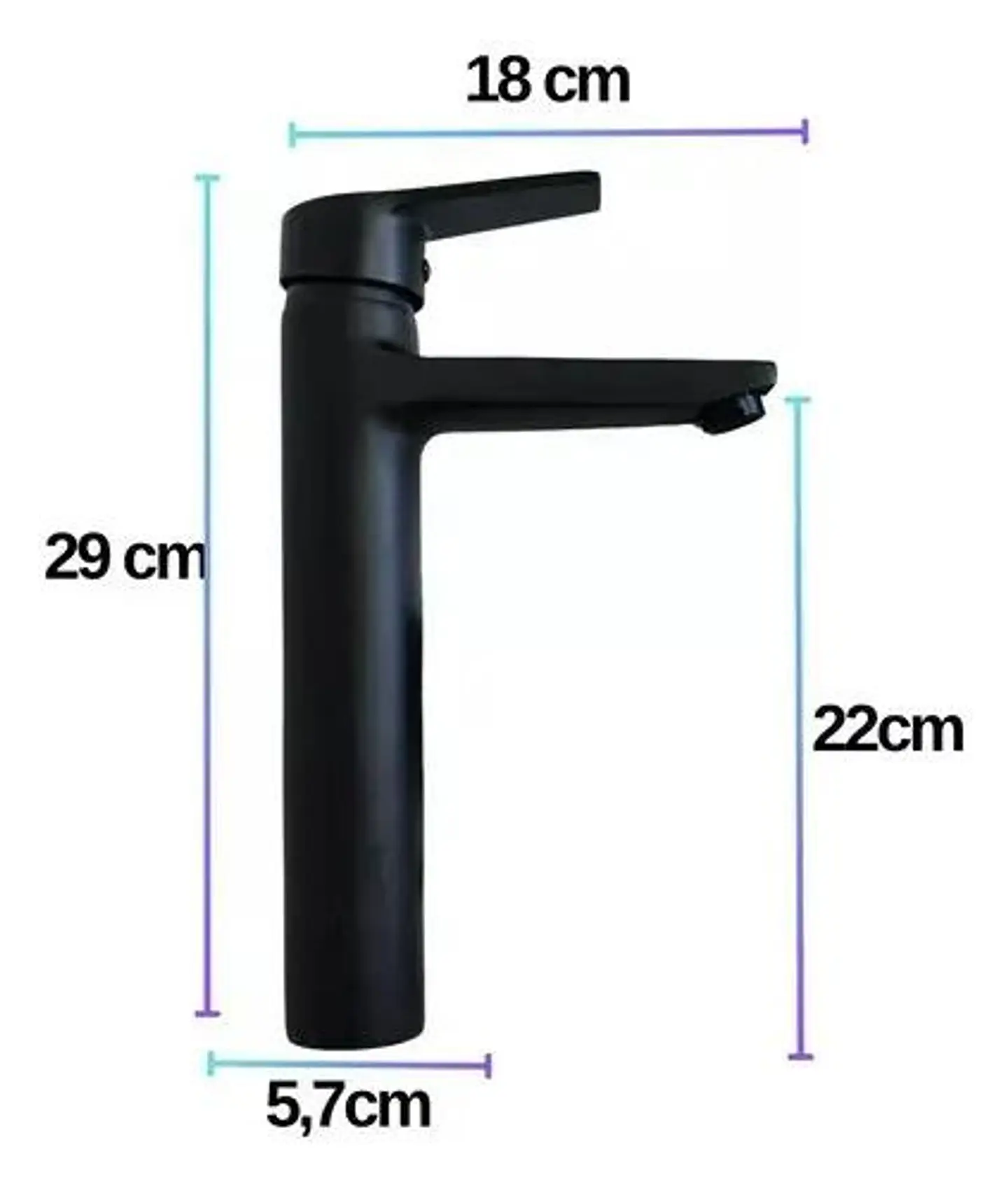 Llave Monomando Lavatorio Alto Notte Taumm Negro Mate 5