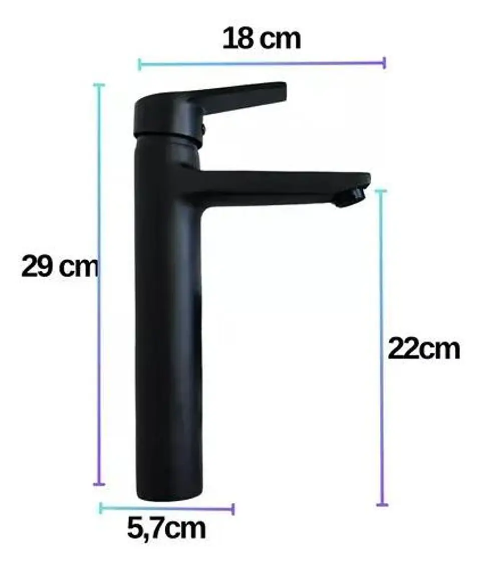 Llave Monomando Lavatorio Alto Notte Taumm Negro Mate 5