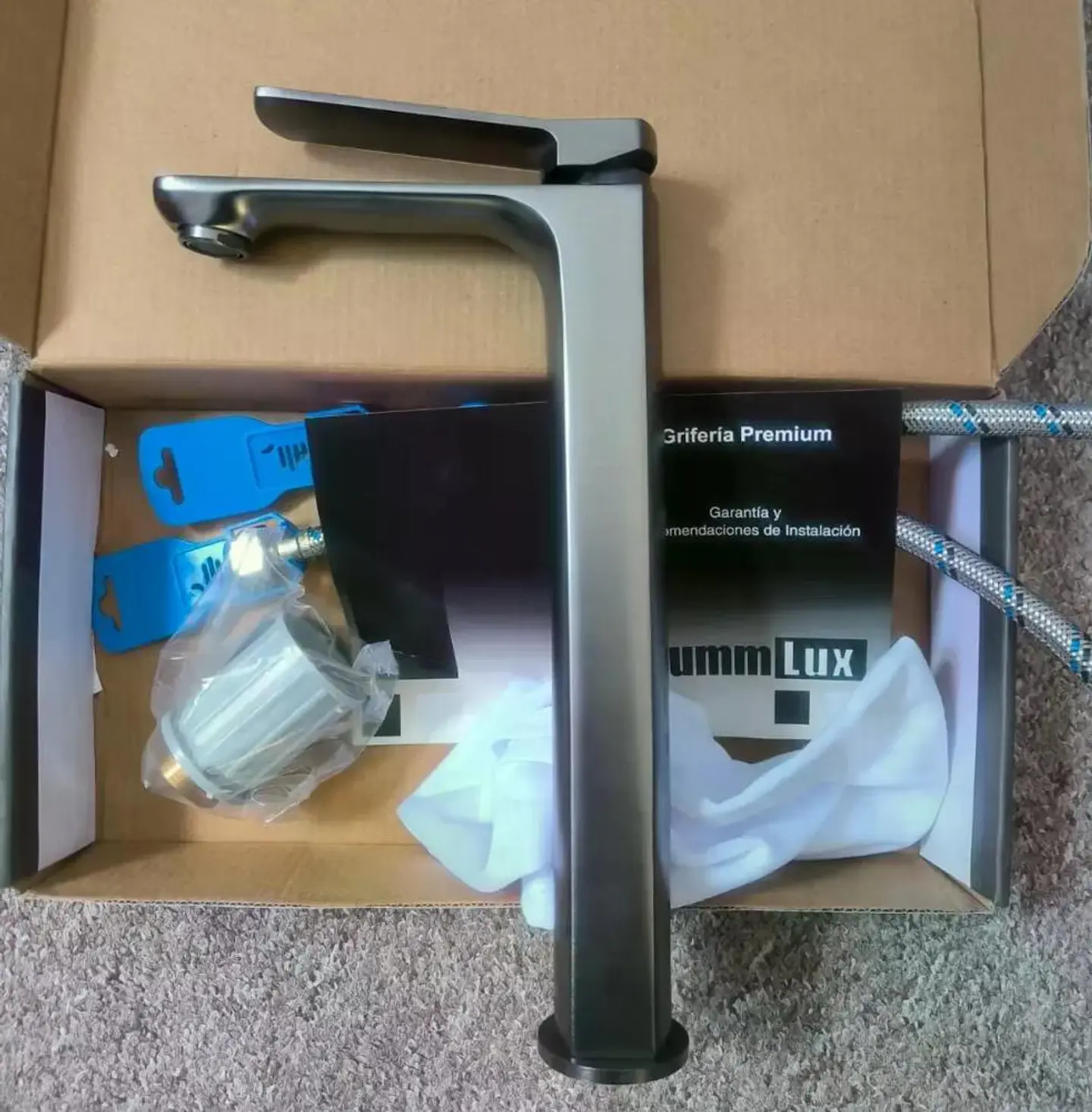 Llave Monomando Lavatorio Alto Kassel Taumm Deluxe Premium Gris Cepillado 5