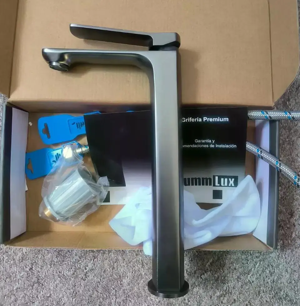 Llave Monomando Lavatorio Alto Kassel Taumm Deluxe Premium Gris Cepillado 5