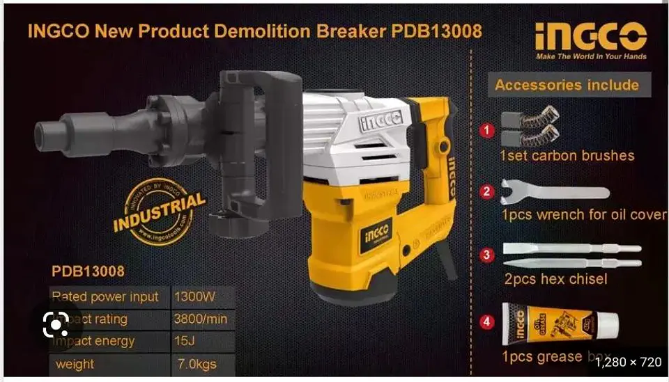 Martillo Demoledor 1300w 20 Joule Sistema Antivibración Ingco Pdb130018 Anaranjado 10