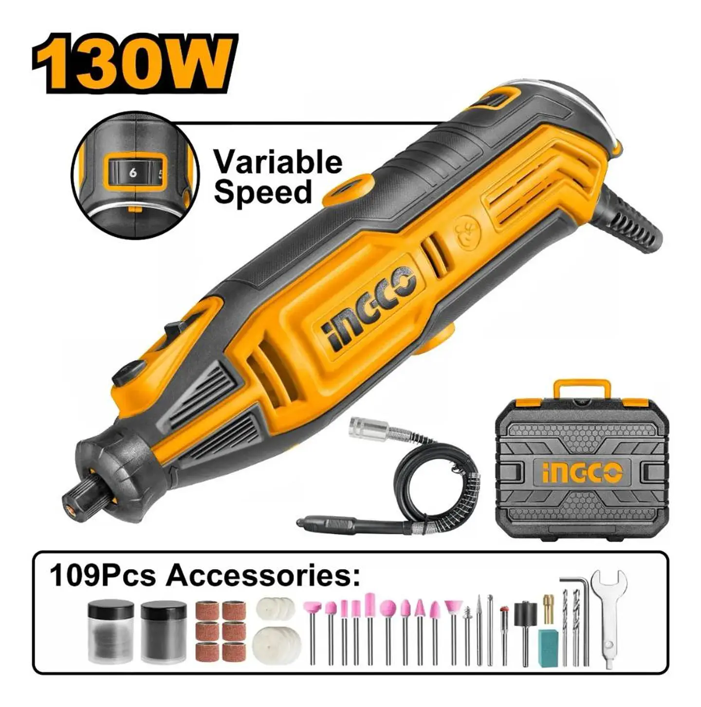 Mini Torno Multipropósito Ingco 130w + 109 Acc Mg13328 50/60 Hz 130 W 8