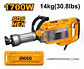 Martillo Demoledor Industrial Ingco 1700w Sds Hex 50 Joules Plateado - Miniatura 3