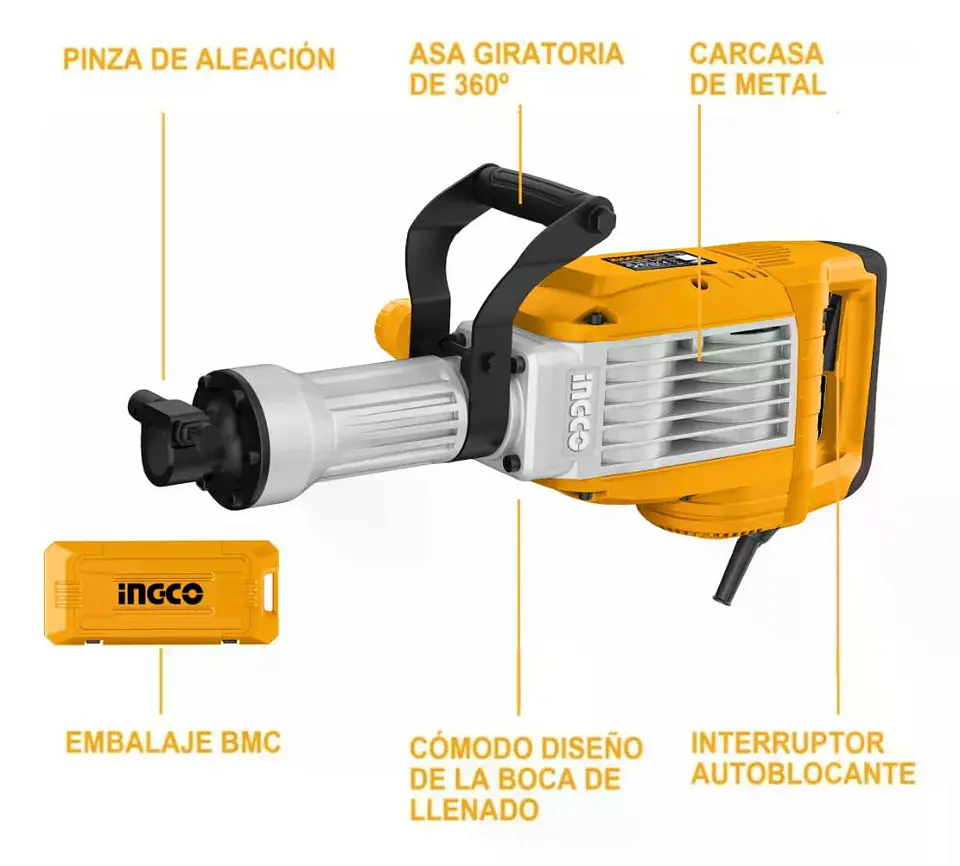 Martillo Demoledor Industrial Ingco 1700w Sds Hex 50 Joules Plateado 8