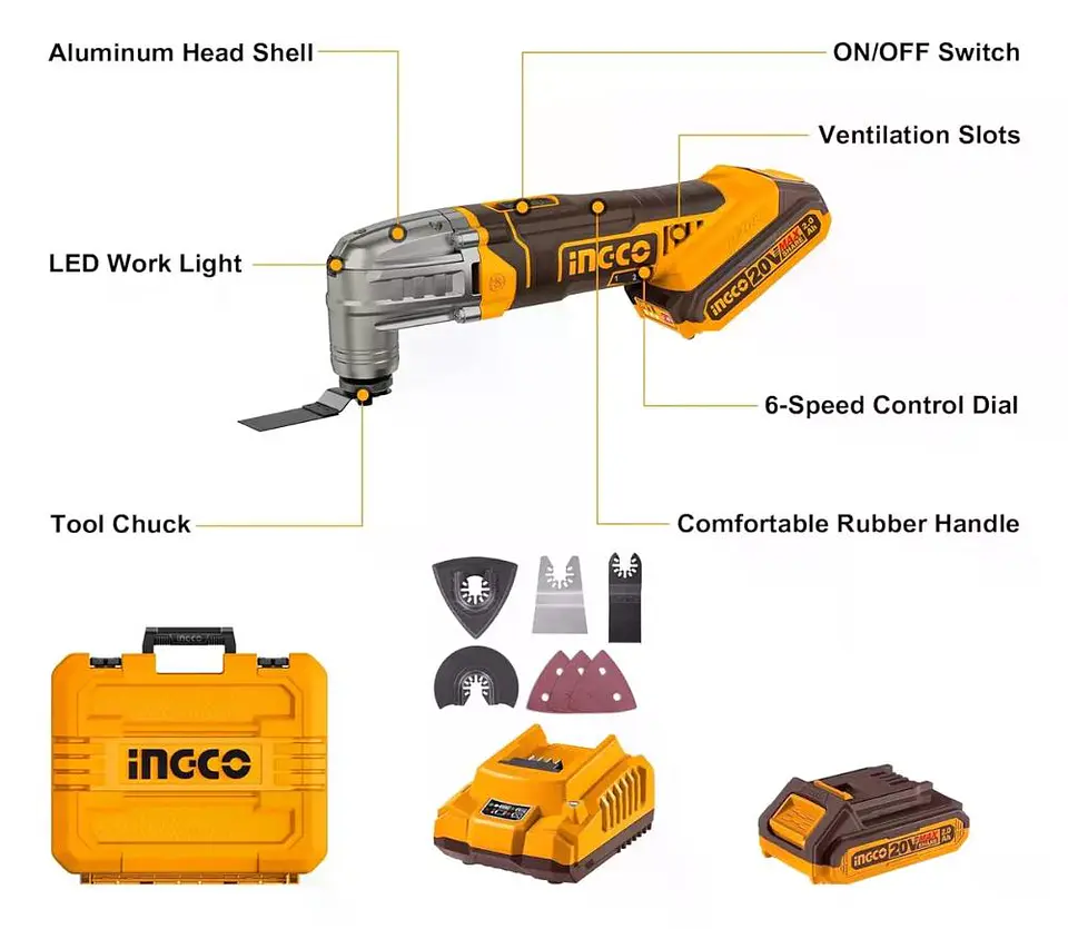 Multicortadora Multiuso Ingco 20v + Bat + Carg Cmli20228 9