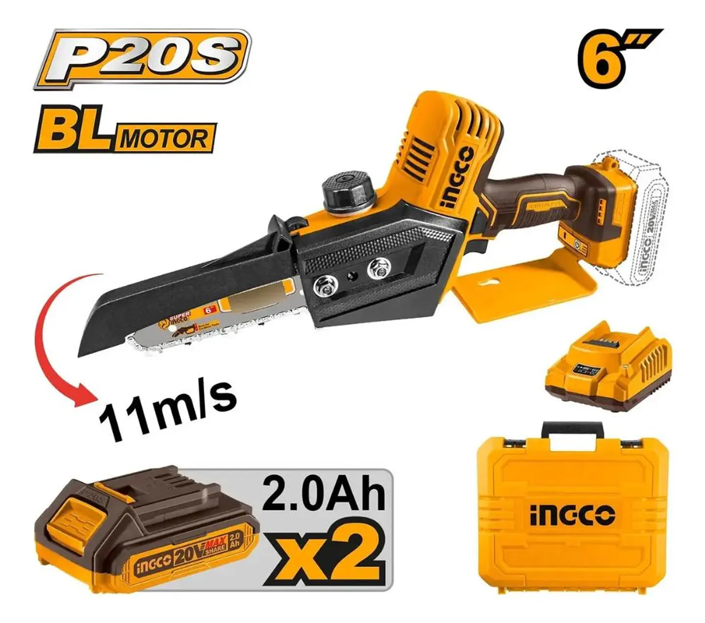 Mini Motosierra Ingco 20v 150 Mm Bl +2 Bat + Carg Cgsli20686 Amarillo 2