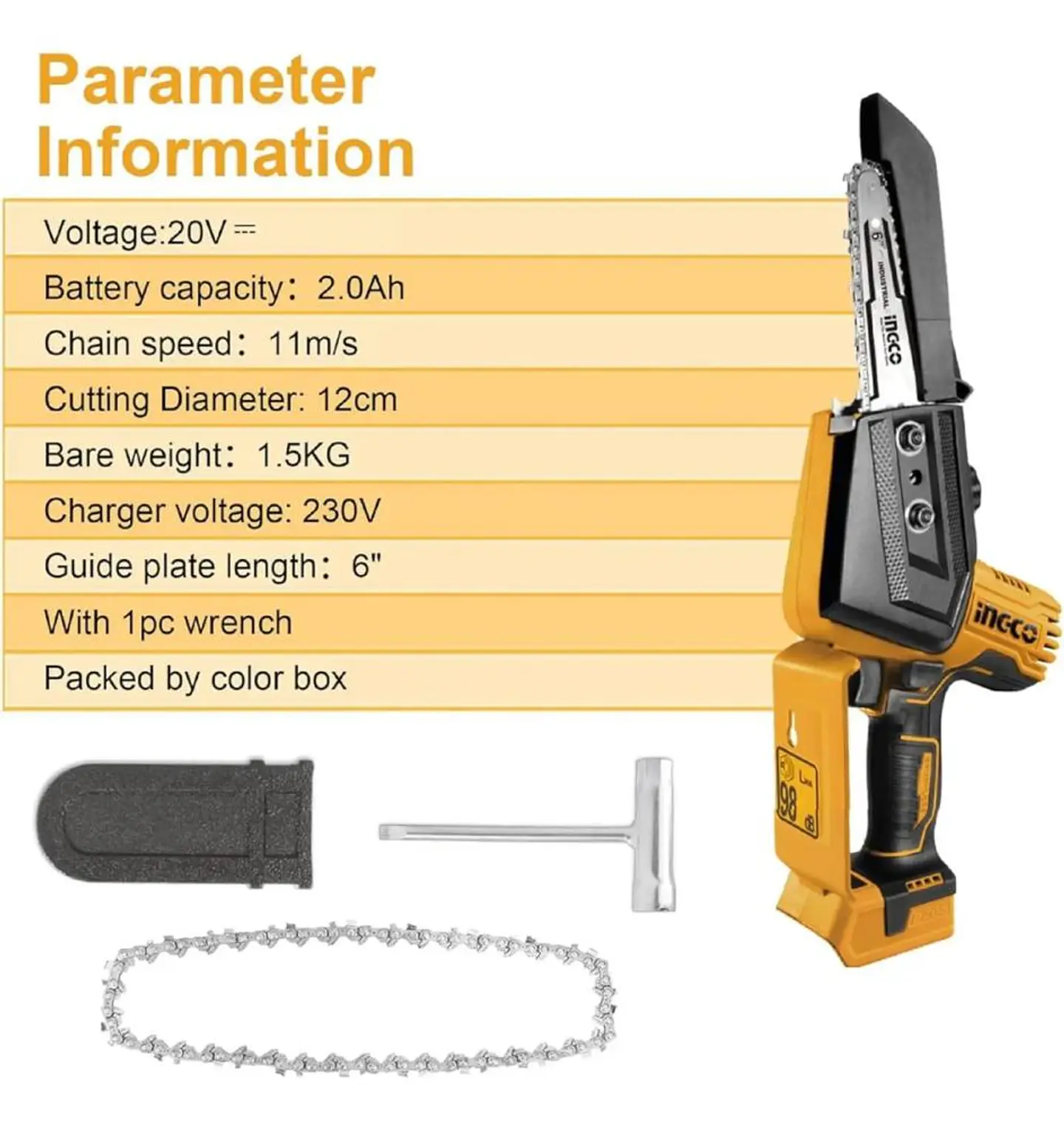Mini Motosierra Ingco 20v 150 Mm Bl +2 Bat + Carg Cgsli20686 Amarillo 6