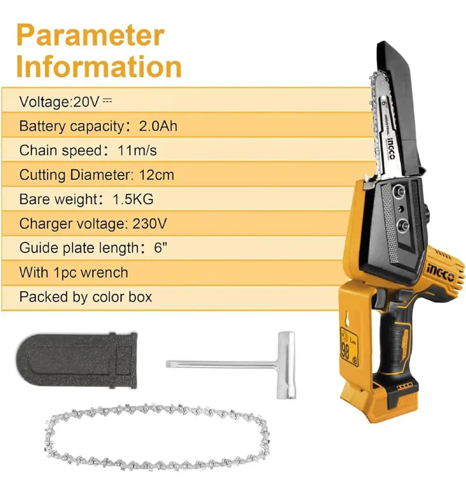 Mini Motosierra Ingco 20v 150 Mm Bl +2 Bat + Carg Cgsli20686 Amarillo 6
