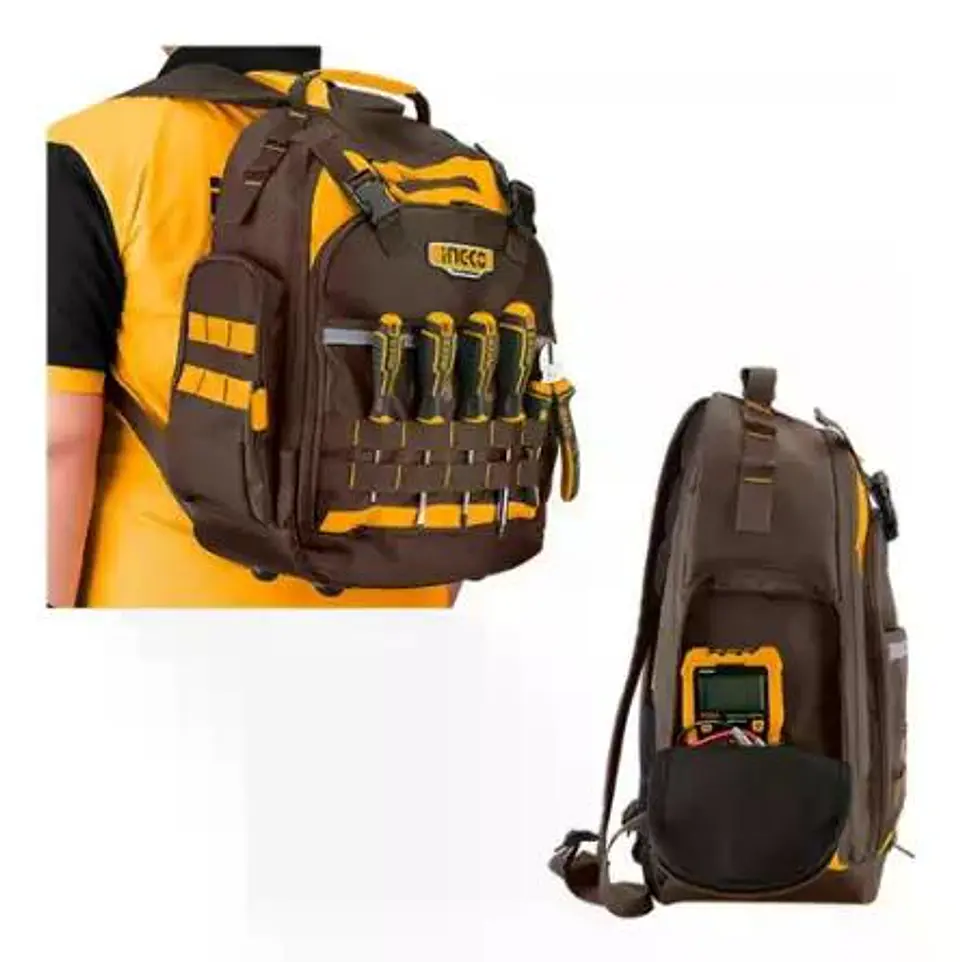 Mochila Porta Herramienta Industrial Ingco 46x38x17 Hbp01028 Naranjo/café 5