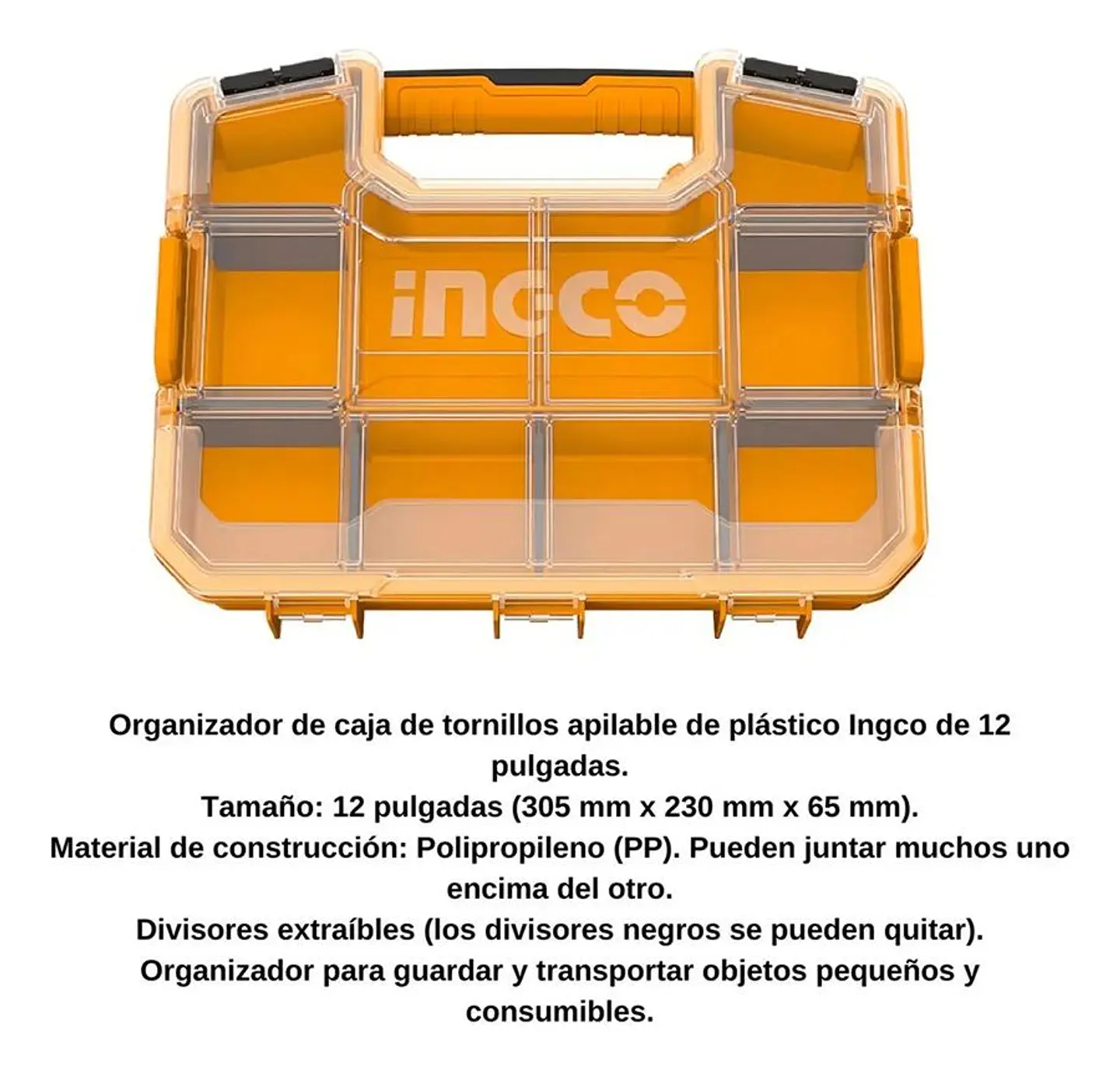 Organizador Plastico 12 Pulgadas 305x230x65  Apilable Ingco 3