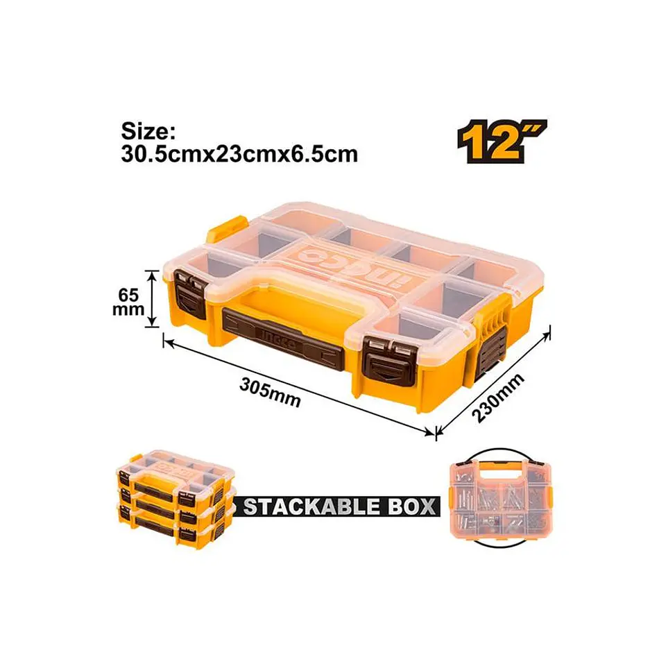 Organizador Plastico 12 Pulgadas 305x230x65  Apilable Ingco 4