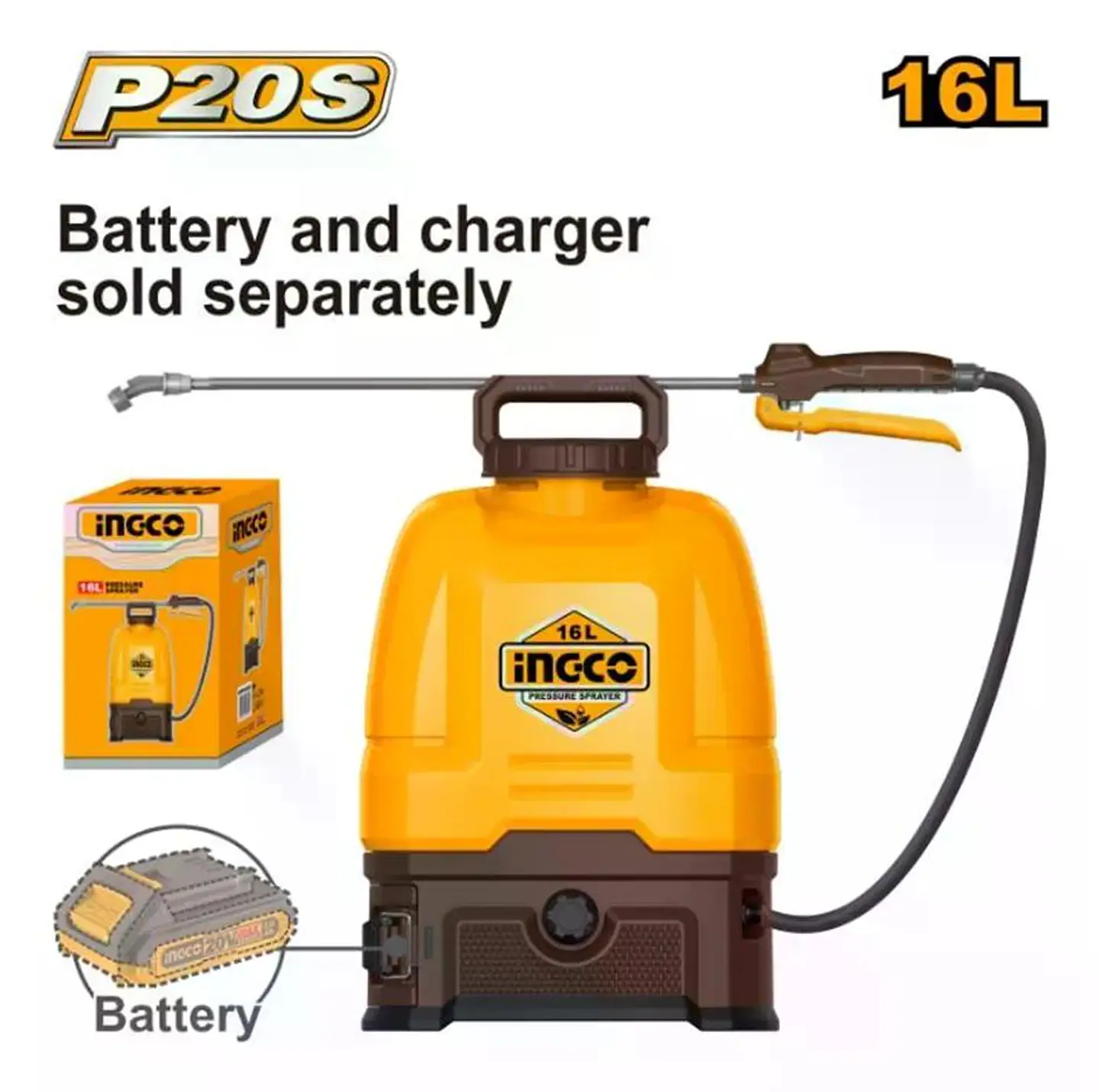 Pulverizador Mochila Inalambrico 20v 16 Lt Ingco Cspli2016 Marrón Oscuro 3