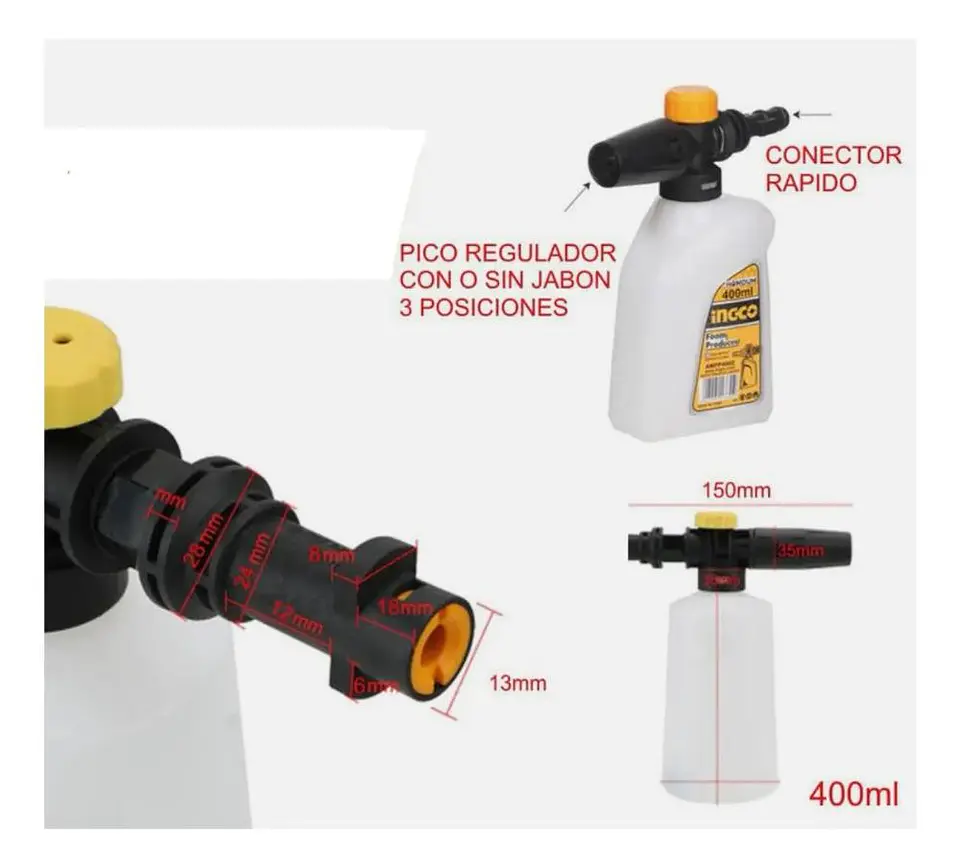Recipiente De Jabón 400 Ml Para Hidrolavadora Ingco Amfp4002 Blanco 4