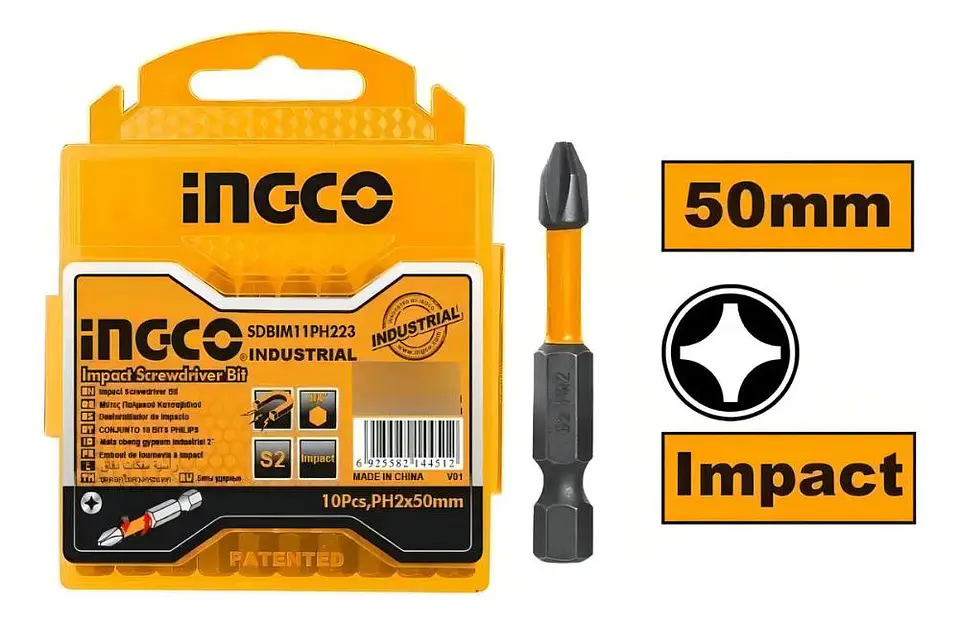 Set 10 Puntas Impacto Destornillador Ph2 50mm Imantada Ingco 1