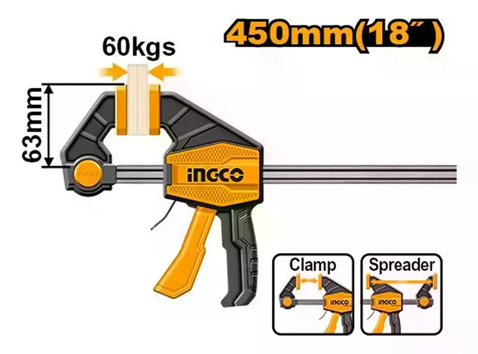 Prensa Sargento Rapida Industrial Ingco 63x450 Mm Hqbc01603 10