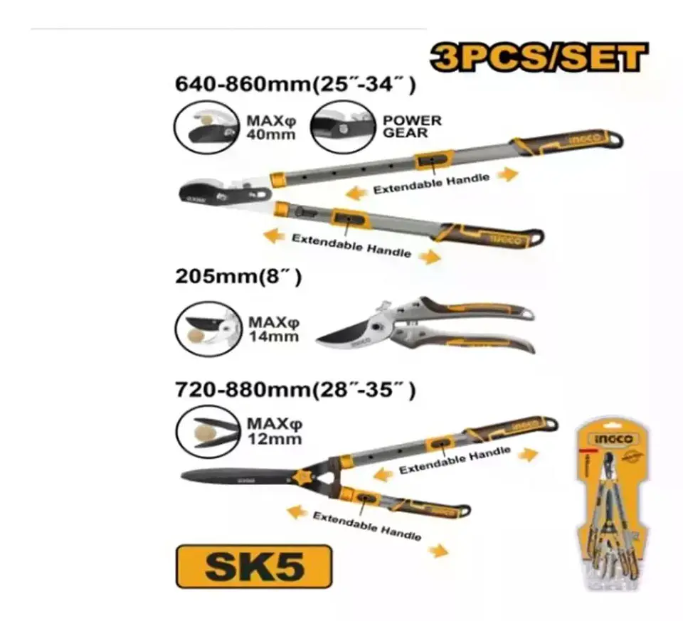Set 3 Tijeras De Poda  Ingco 8 / 25-34 / 28-35 PuLG Hlt93301 Naranja 5