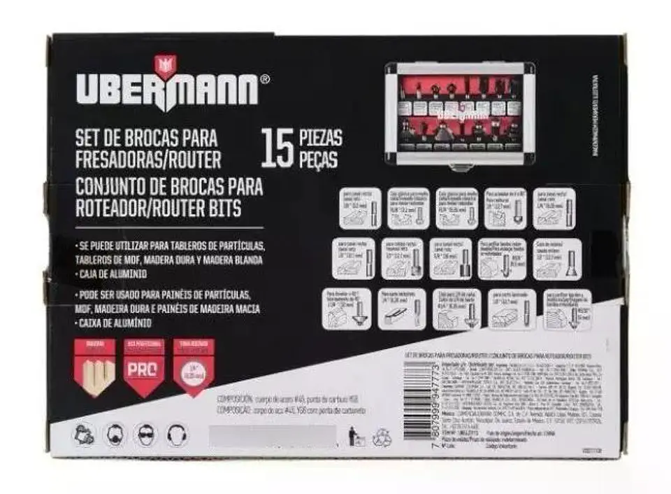 Set De 15 Fresas 1/4 Ubermann Para Fresadora / Router 4