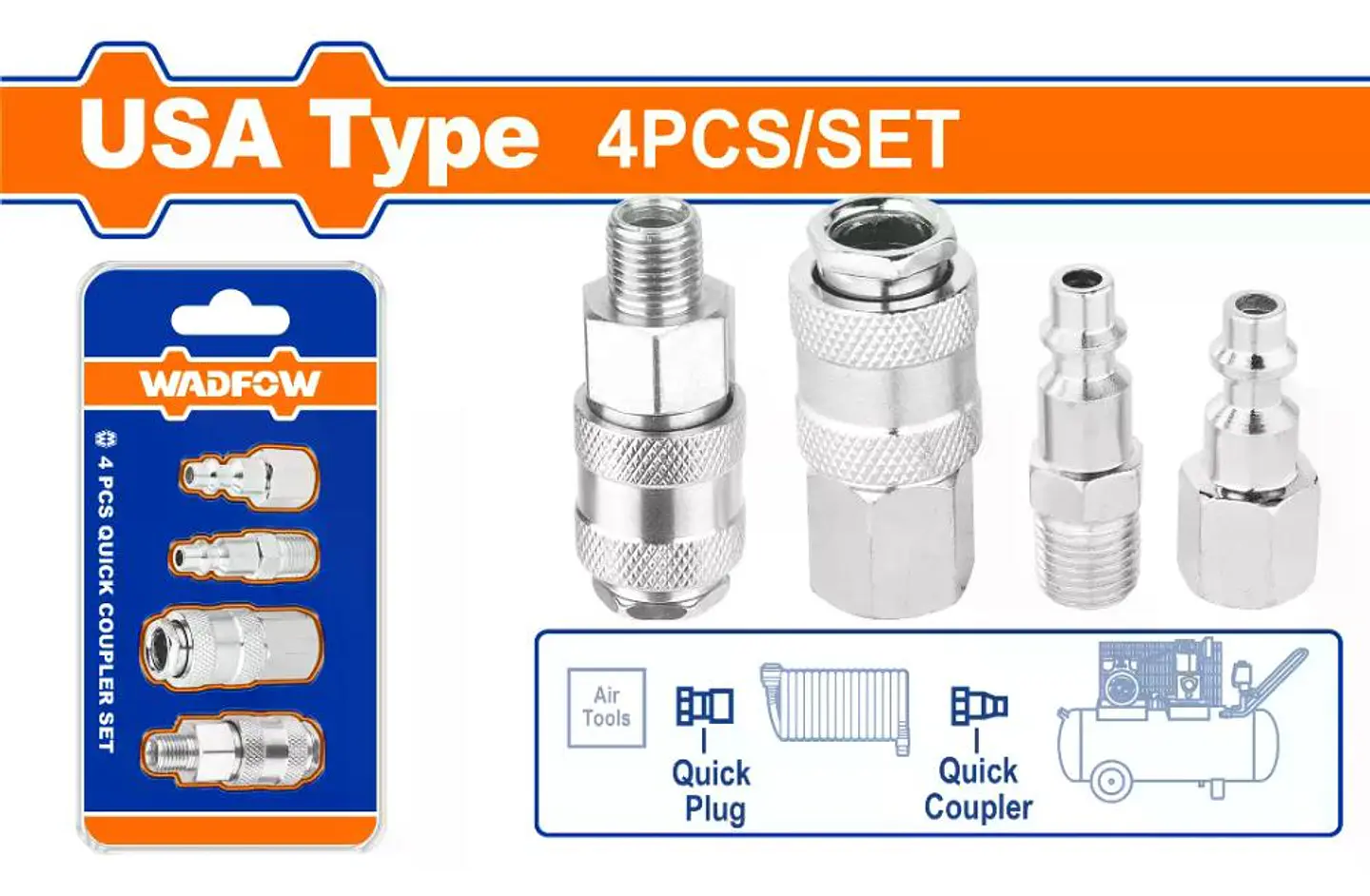 Set De 4 Acoples Neumatico Tipo Usa Macho /hembra 1/4 Wadfow 3
