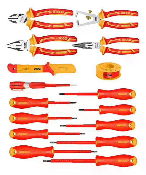 Set Herramientas Manuales Aisladas Dieléctricos 16 Piezas Hkith1601 Ingco Color Rojo
