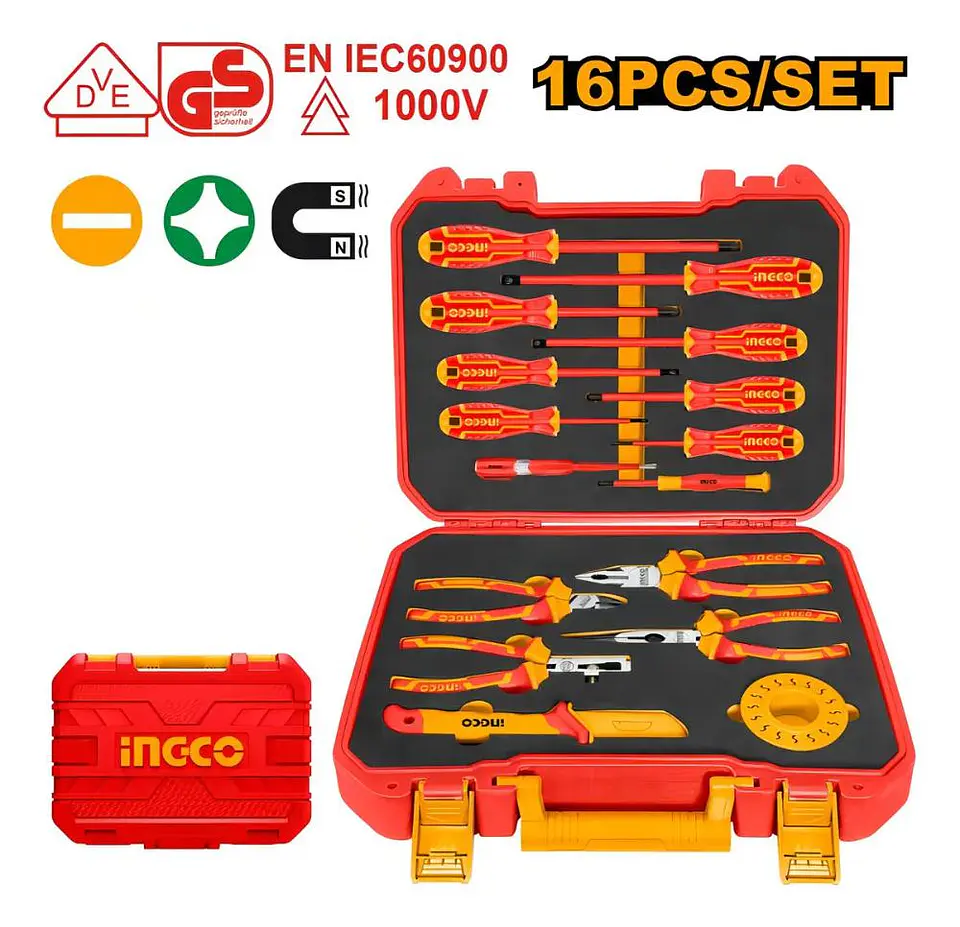 Set Herramientas Manuales Aisladas Dieléctricos 16 Piezas Hkith1601 Ingco Color Rojo 3