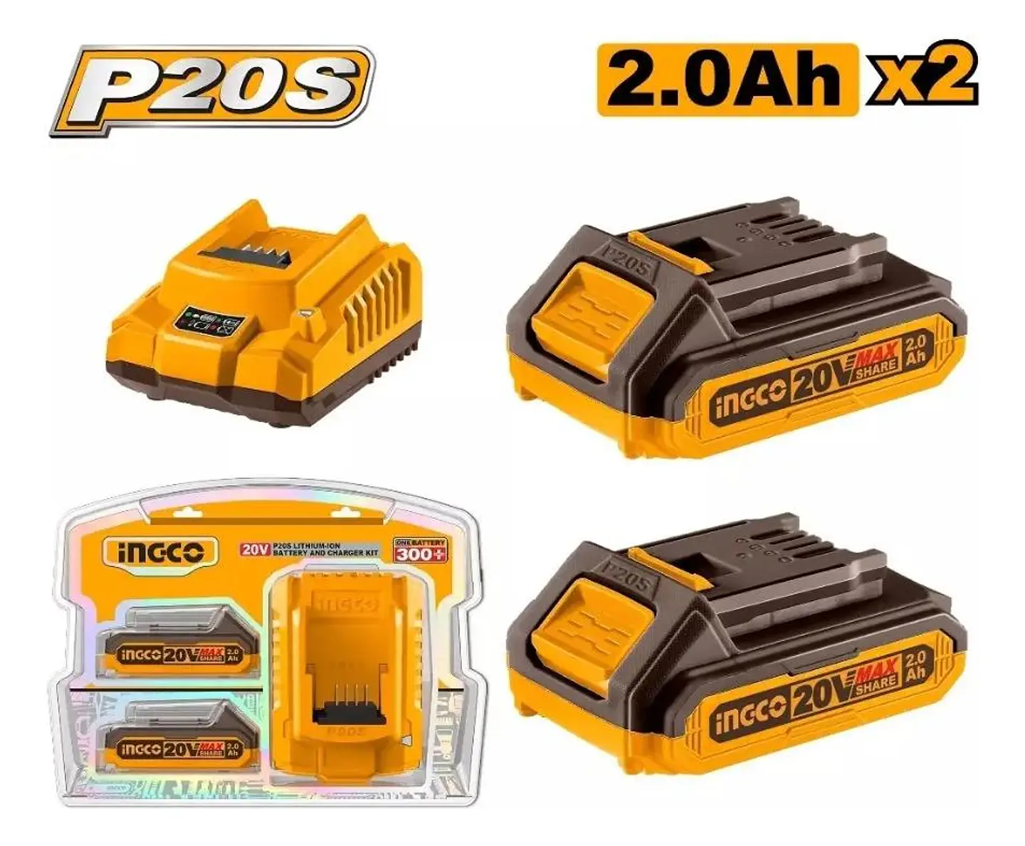 Set De 2 Baterias 2 Ah + Cargador Normal 20v Ingco Fbcpk1222 4
