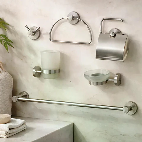 Set De Accesorios Baño Pared Freiburg Taumm Vidrio 6 Piezas Gris