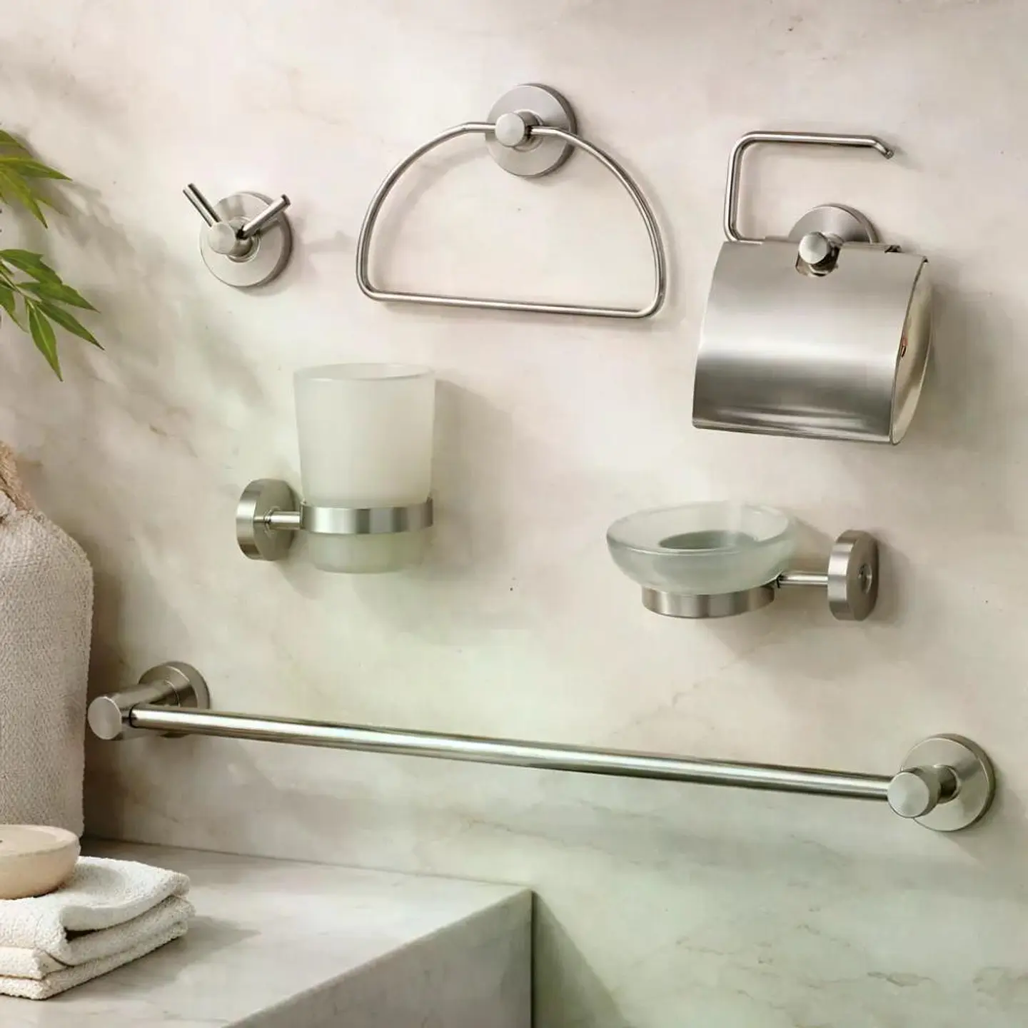 Set De Accesorios Baño Pared Freiburg Taumm Vidrio 6 Piezas Gris 1