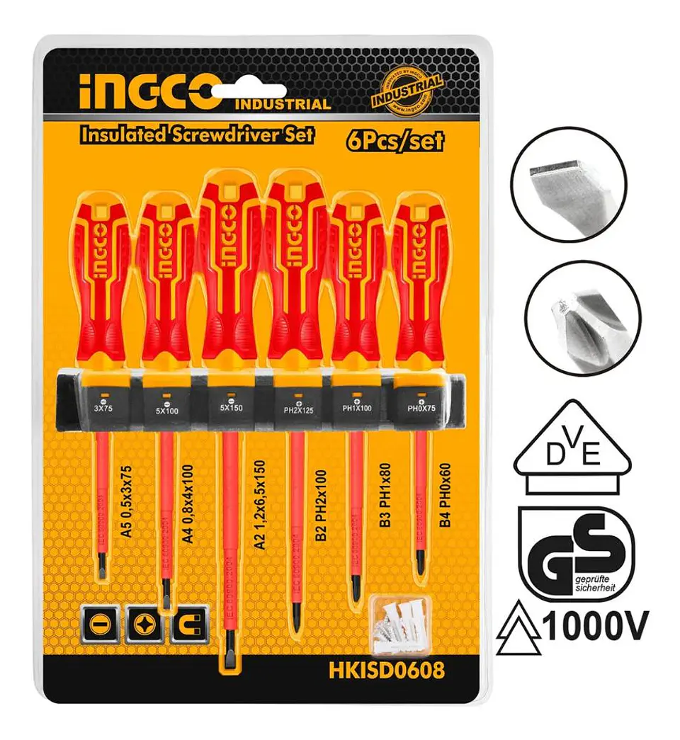 Set Destornilladores Electricos Aislado 6pcs Ingco Hkisd0608 3