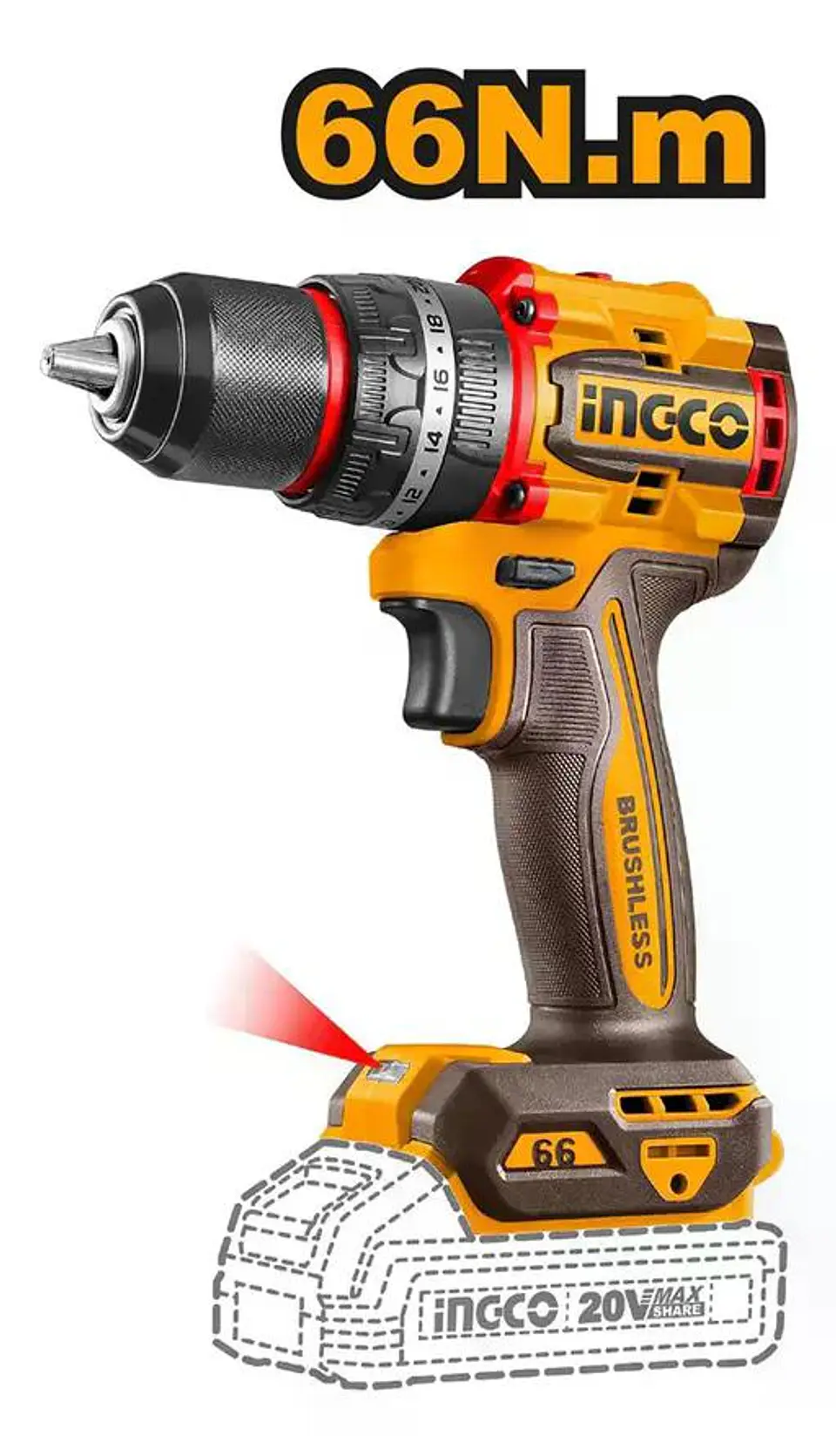 Set Taladro Percutor + Llave De Impacto Ingco +acc Ckli20275 Naranja Claro 20v 50hz/60hz 3