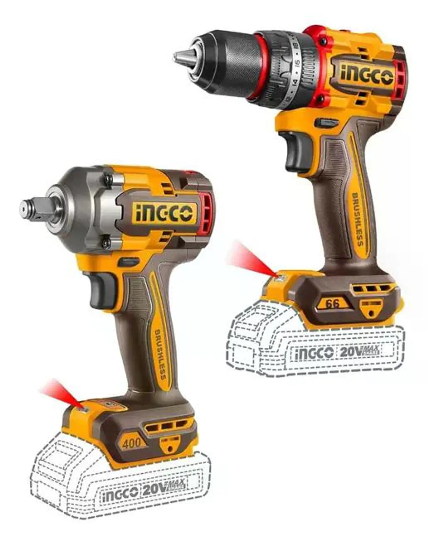 Set Taladro Percutor + Llave De Impacto Ingco +acc Ckli20275 Naranja Claro 20v 50hz/60hz 4