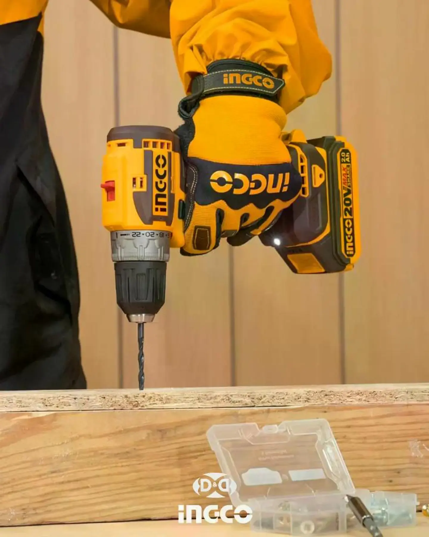 Set Taladro Percutor + Llave De Impacto Ingco +acc Ckli20275 Naranja Claro 20v 50hz/60hz 6