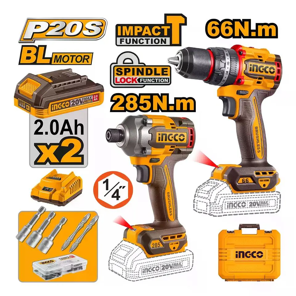 Set Taladro Percutor + Atornillador Imp Ingco +acc Ckli20277 2