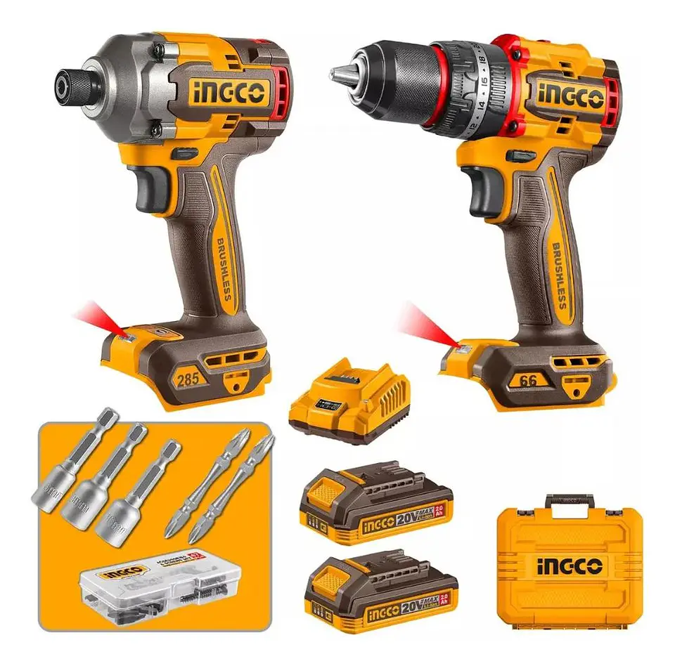 Set Taladro Percutor + Atornillador Imp Ingco +acc Ckli20277 10
