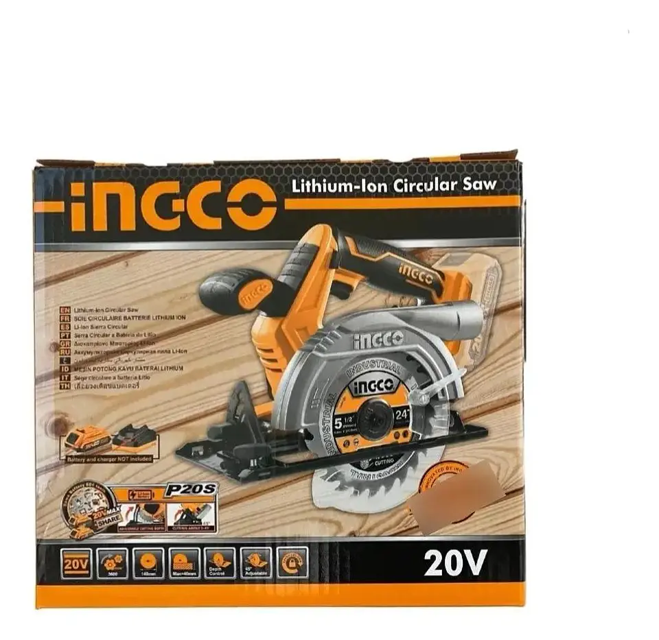 Sierra Circular Inalambrica Ingco 20v 140 Mm Indus Csli1401 Naranja Claro 50 Hz 9