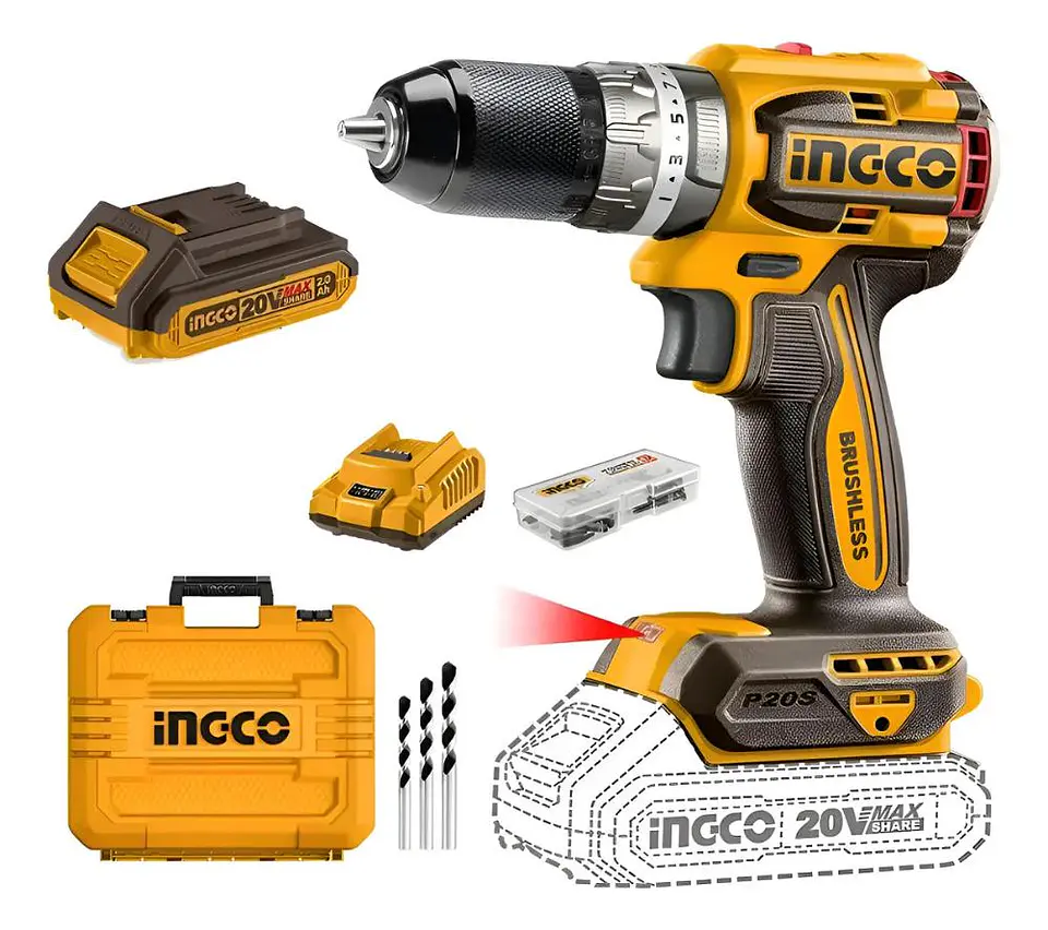 Taladro Atornillador Ingco Brushless +bat+ Carg Cidli20602-7 Naranja/marrón 50 Hz/60 Hz 1