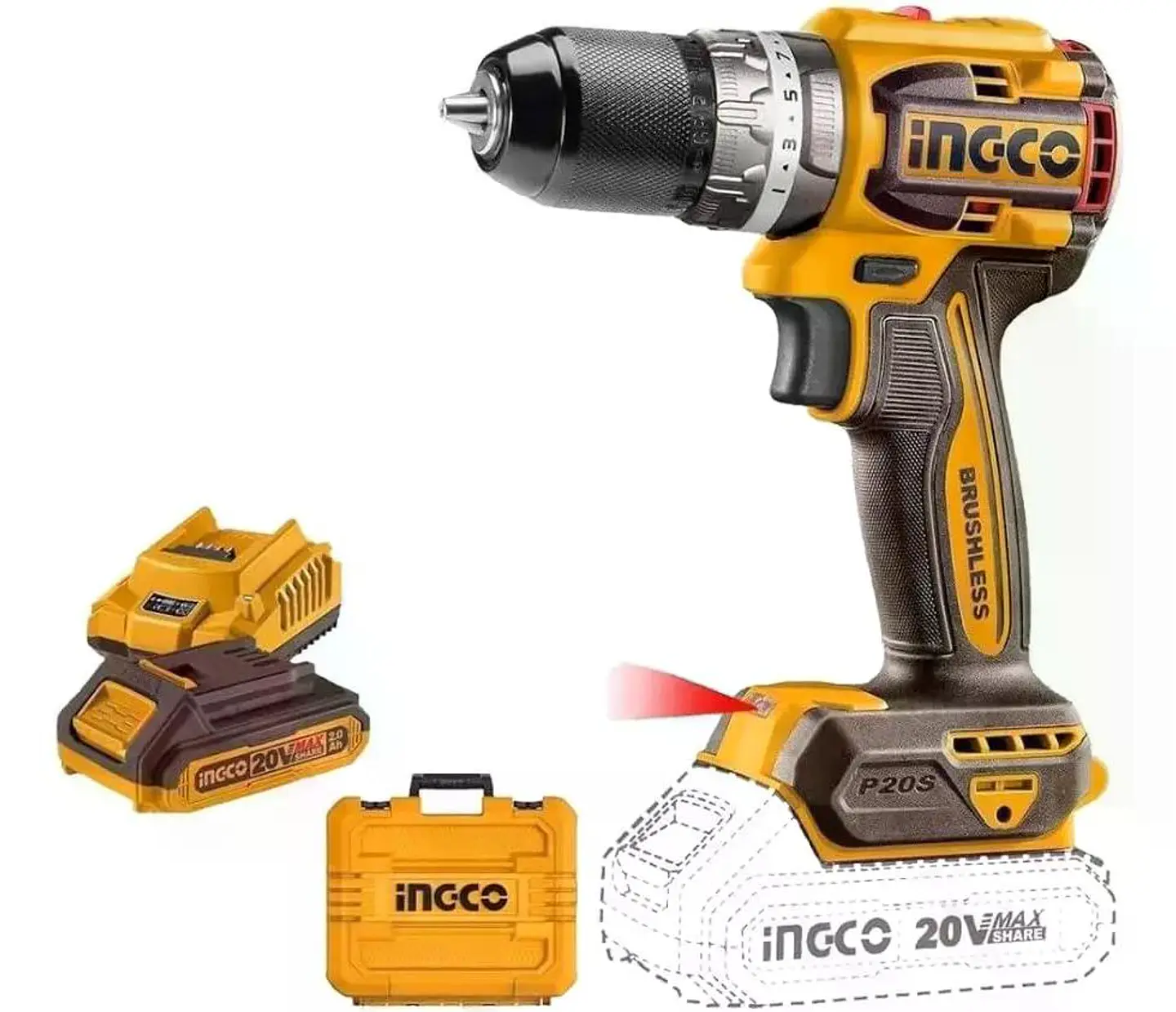 Taladro Atornillador Ingco Brushless +bat+ Carg Cidli20602-7 Naranja/marrón 50 Hz/60 Hz 8