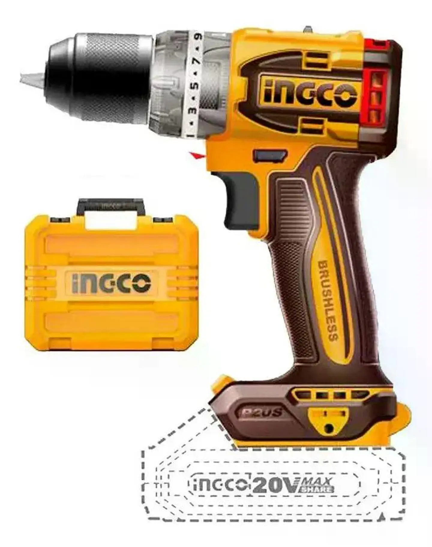 Taladro Atornillador Ingco Brushless +bat+ Carg Cidli20602-7 Naranja/marrón 50 Hz/60 Hz 9