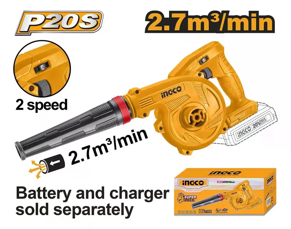Soplador Inalambrico Velocidad Variable 20v Ingco Cabli20018 Naranja 3