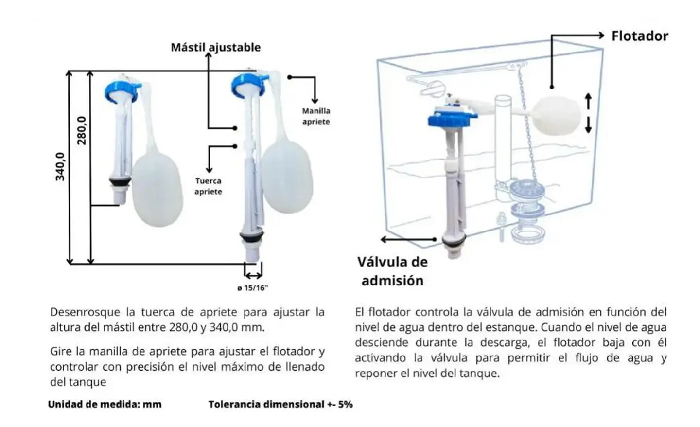 Valvula Carga Wc Admision Estanque 15/16 Con Flotador Taumm 4