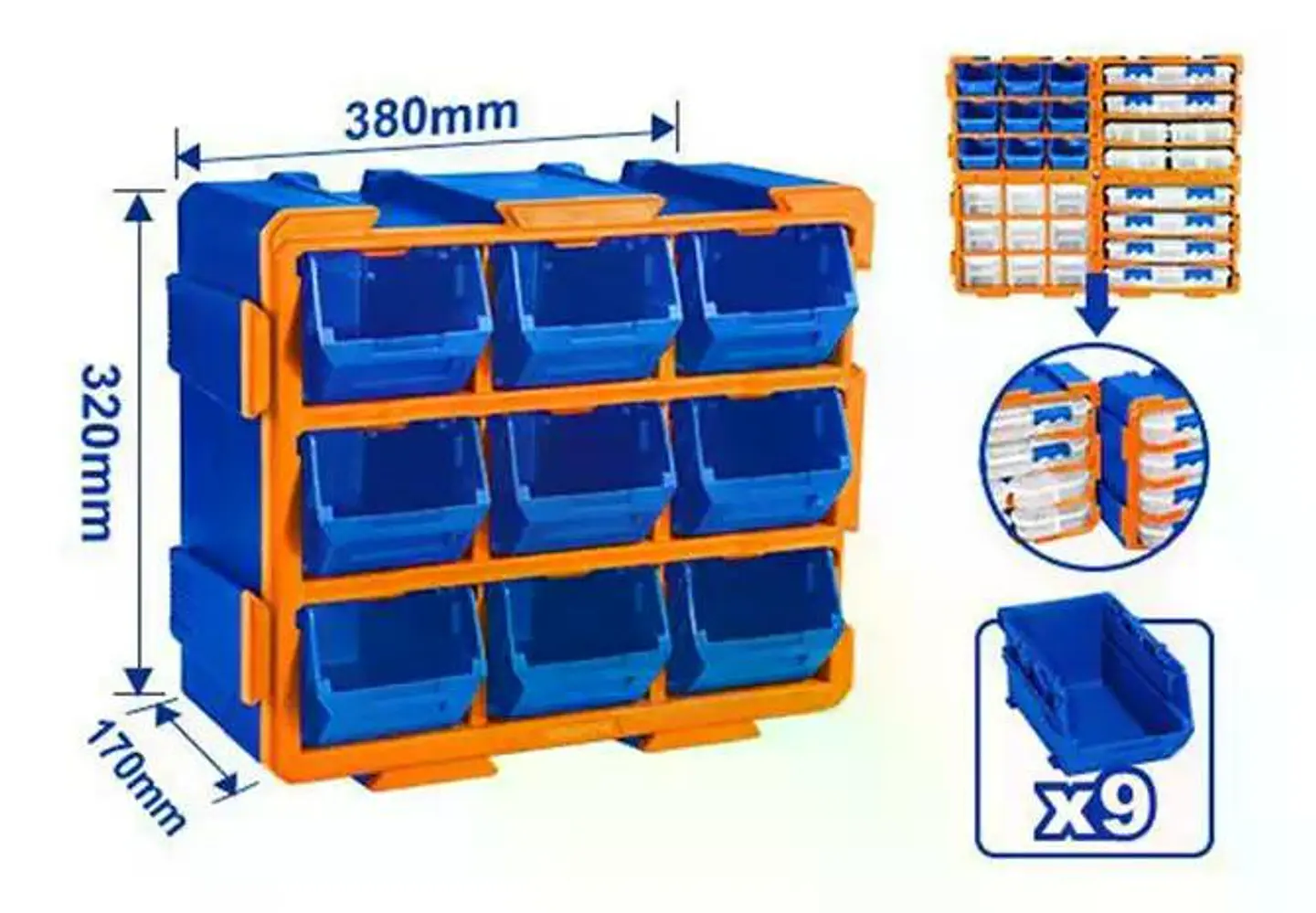 Gavetero Organizador Plastico 9 Cajones Cajonera Azul Azul 3