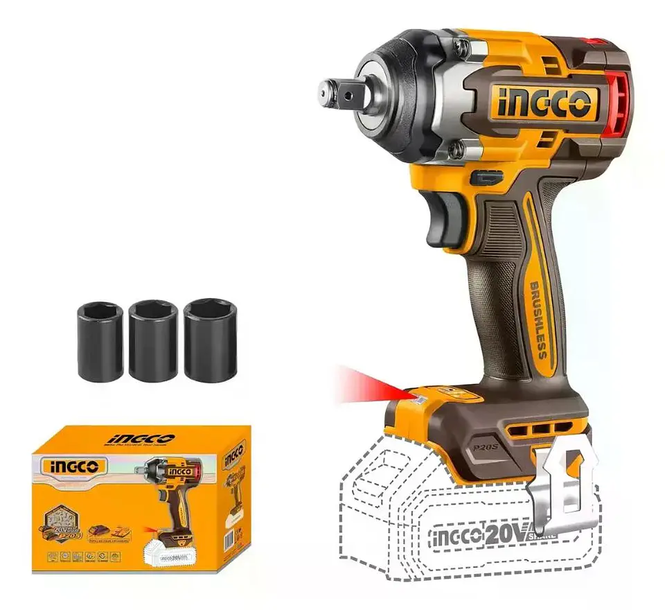 Llave Pistola Impacto Ingco Bl 1/2 20v 500nm Ciwli20501 S/ba Naranja Oscuro 20v 4