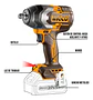 Llave Pistola Impacto Ingco Bl 1/2 20v 850nm 2bat Ciwli2085 Naranja Claro 220v 50hz/60hz - Miniatura 3