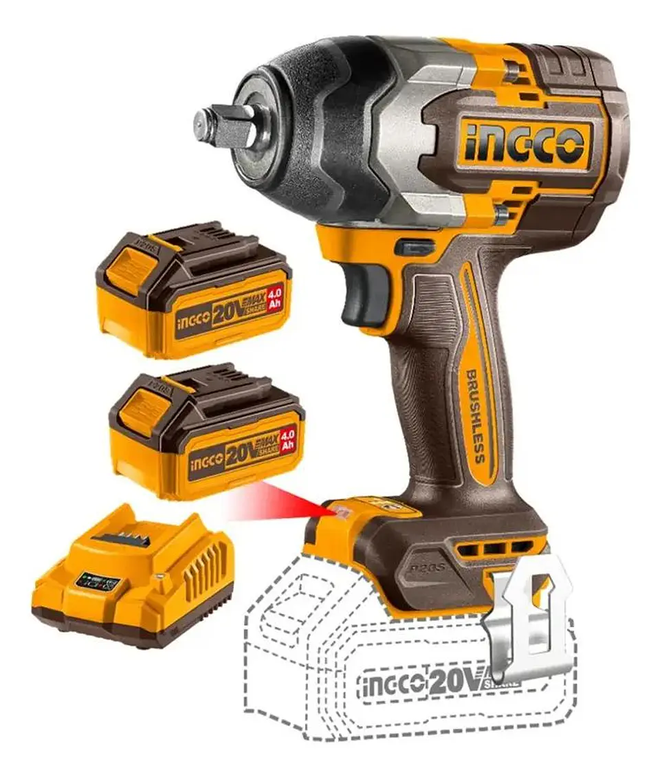 Llave Pistola Impacto Ingco Bl 1/2 20v 850nm 2bat Ciwli2085 Naranja Claro 220v 50hz/60hz 10