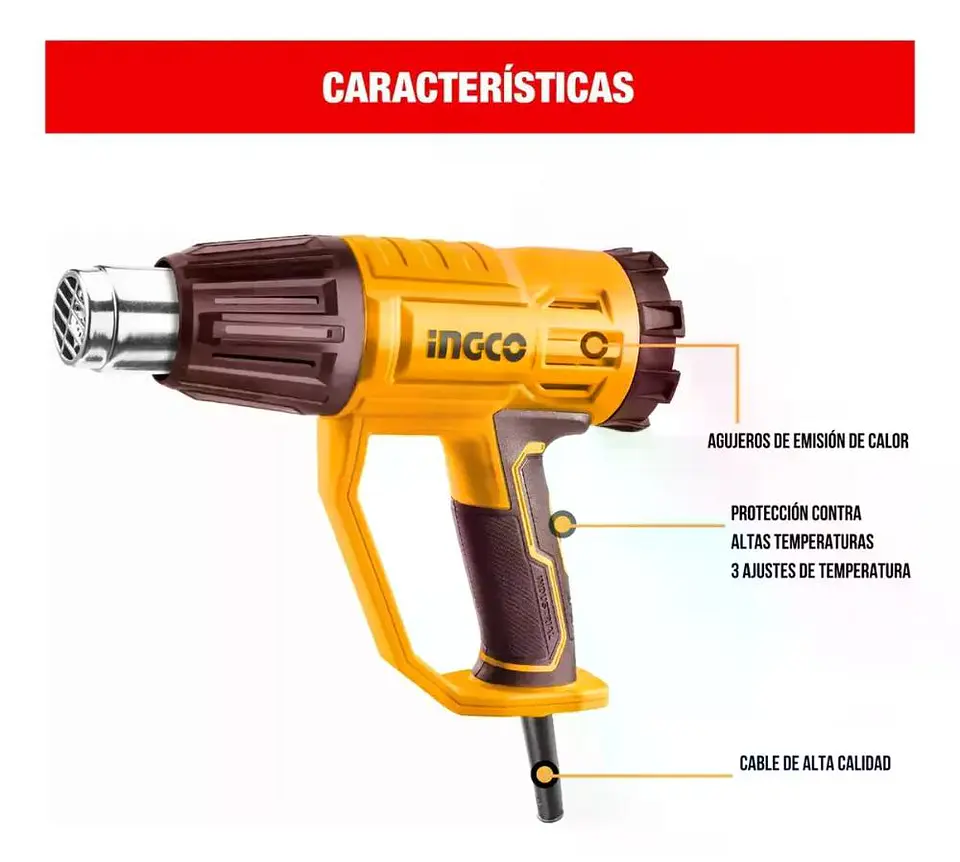 Pistola De Calor Digital Ingco 2000w 50/600 C +acc Hg2000581 4