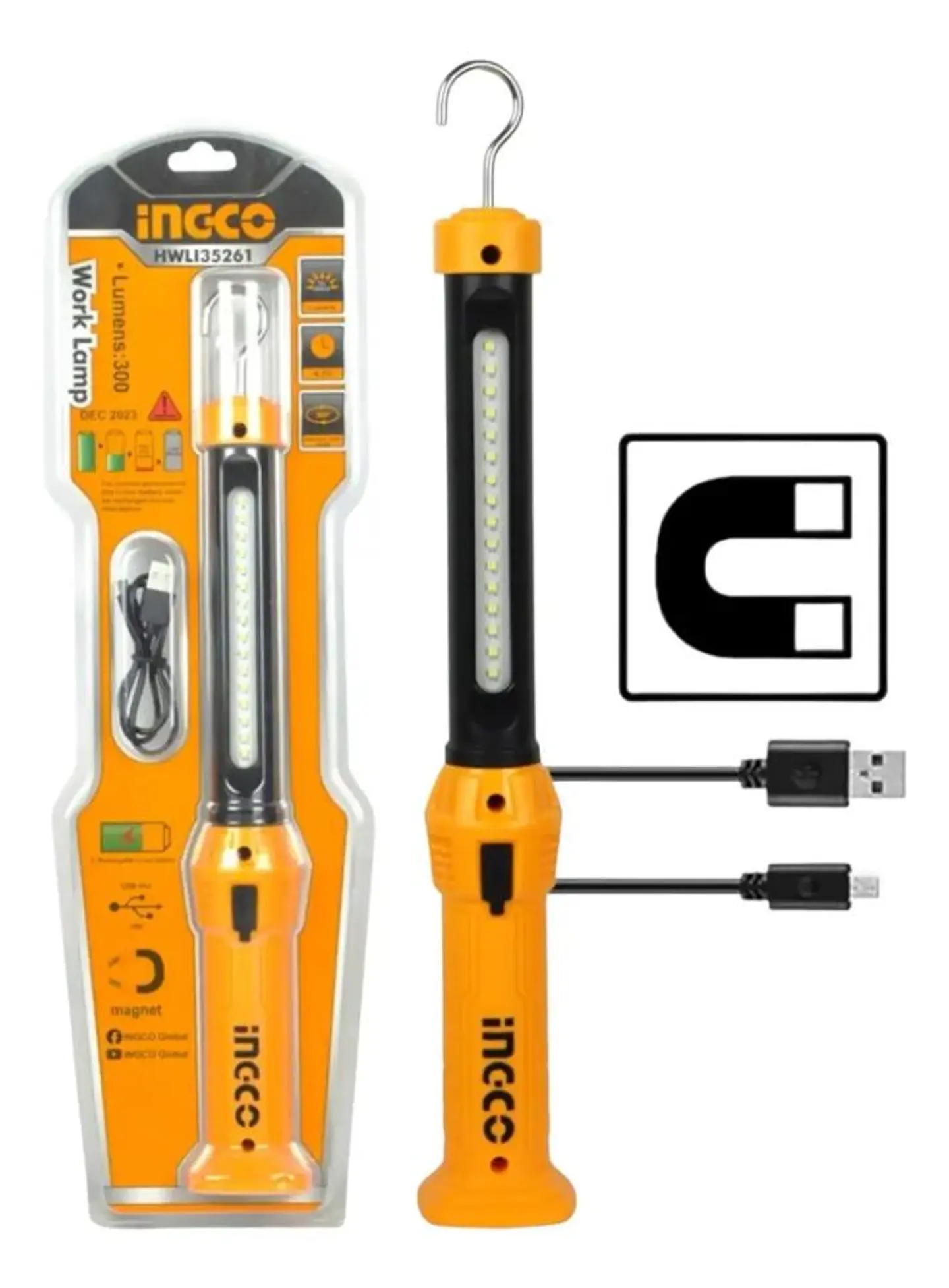 Linterna Lámpara De Trabajo Led Ingco Recargable 300 Lm Blanco 4