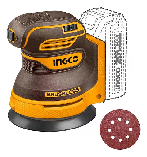 Lijadora Roto Orbital Inal Bl 20v 125mm Vel Variable Ingco Amarillo
