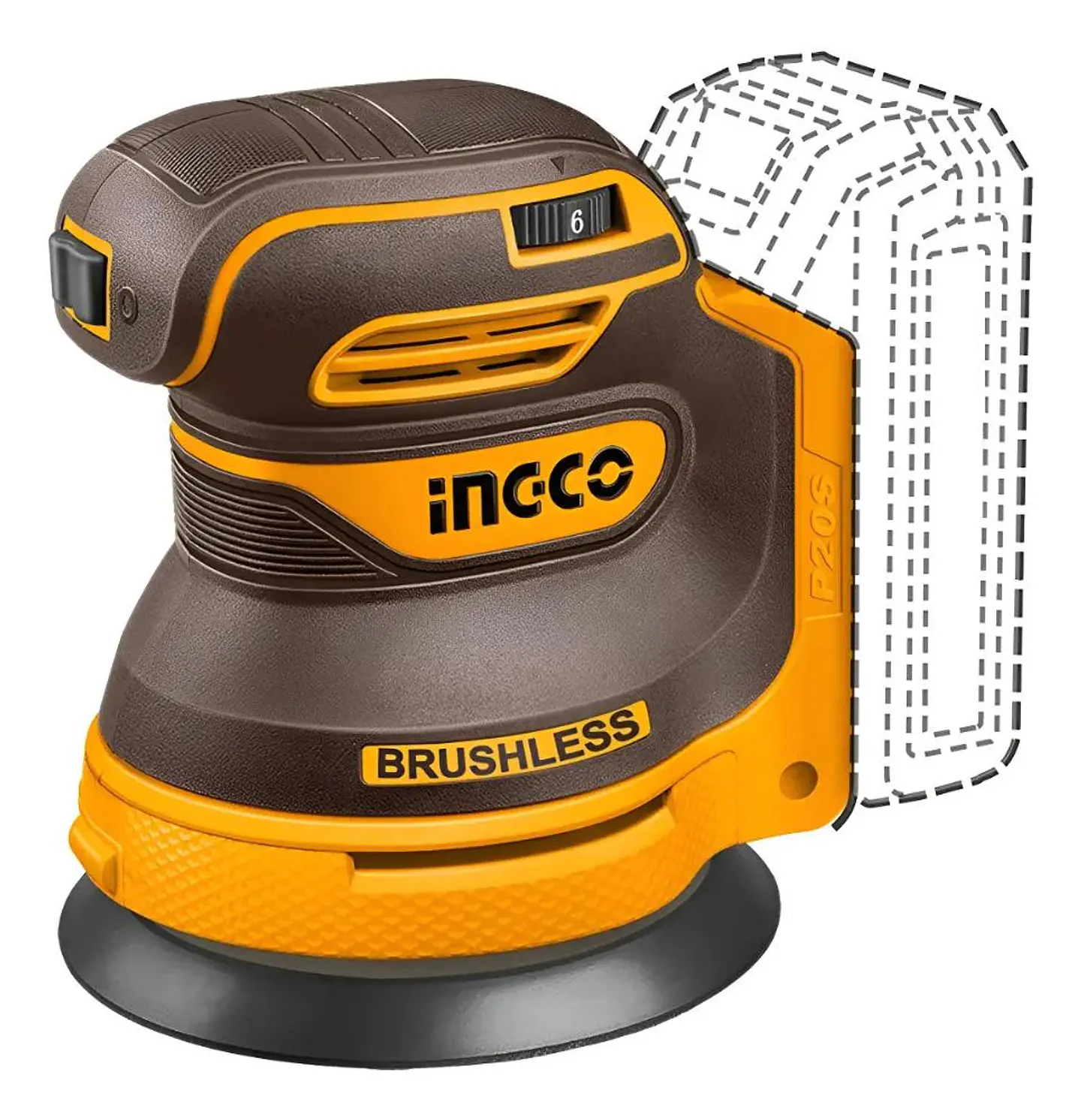 Lijadora Roto Orbital Inal Bl 20v 125mm Vel Variable Ingco Amarillo 3